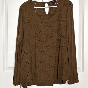 Lane Bryant Olive Green Eyelet Blouse
